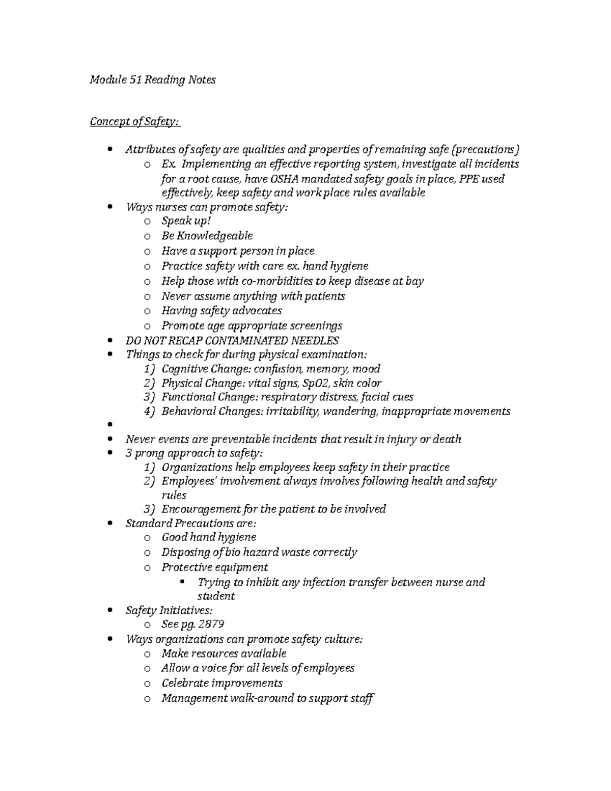 Module 51 Final Exam Safety Reading Notes for Nursing Students - Studocu