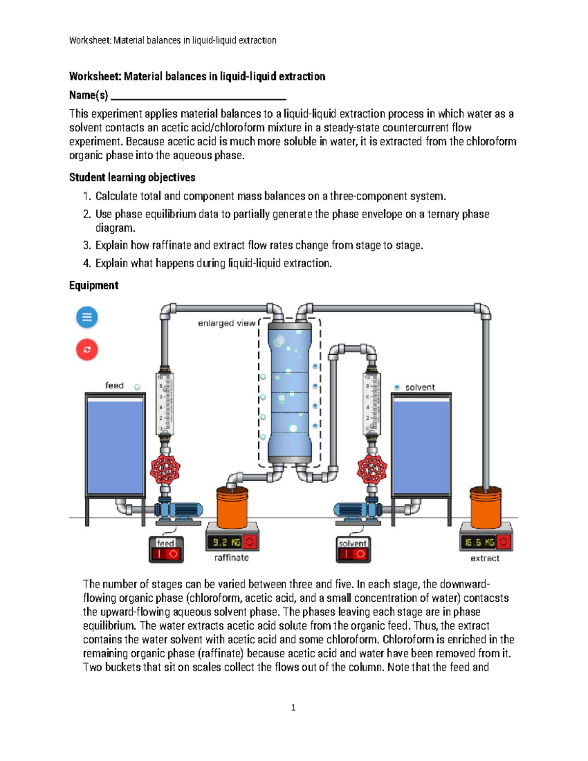 Worksheet: Material Balances in Extraction Process (CHEM 101) - Studocu