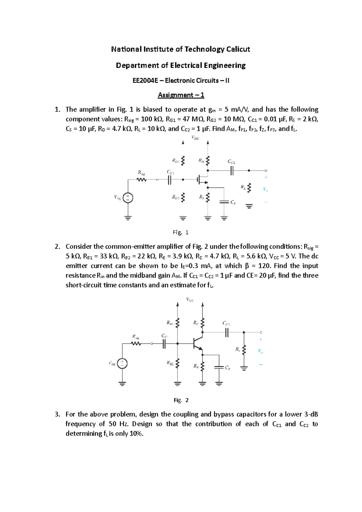 EC6401 Electronic Circuits II - Comprehensive Question Bank (QBW) - Studocu
