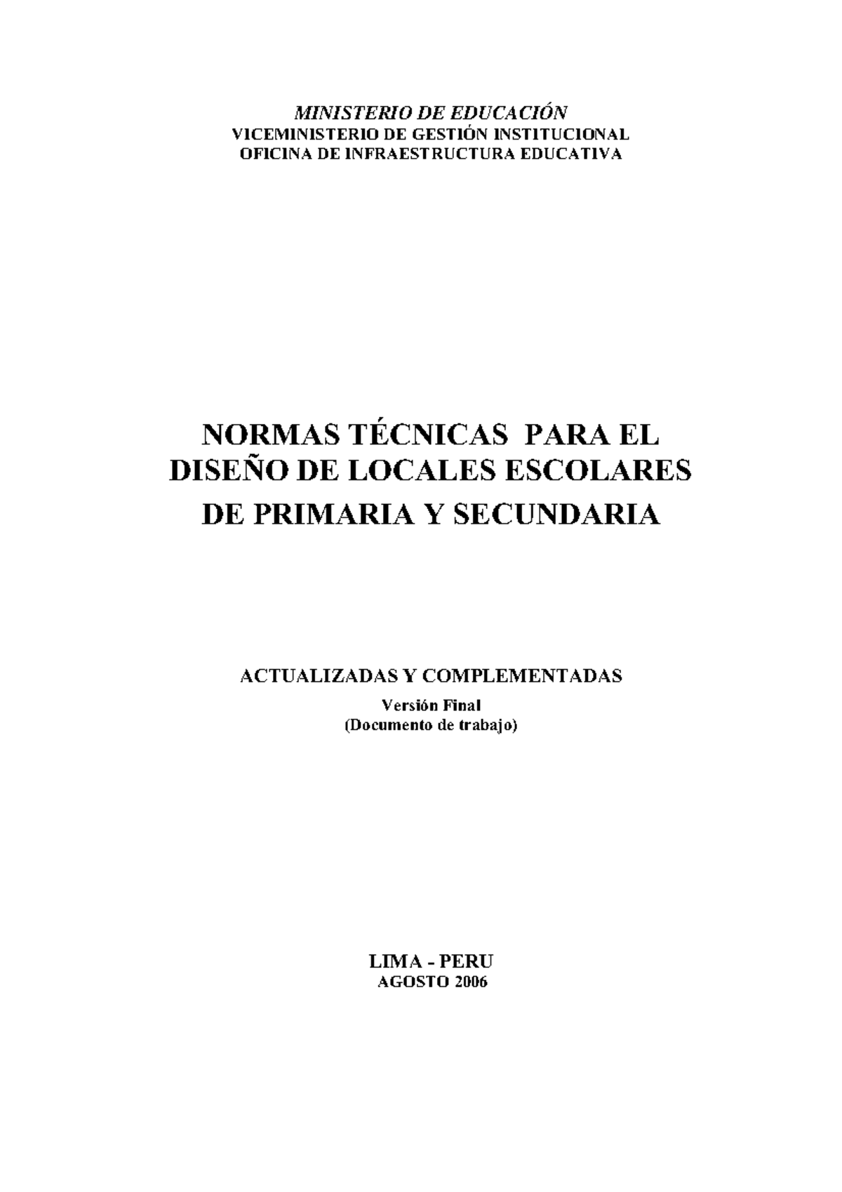 Normas Técnicas para Diseño de Infraestructura Escolar Primaria y Secundaria - Document Preview