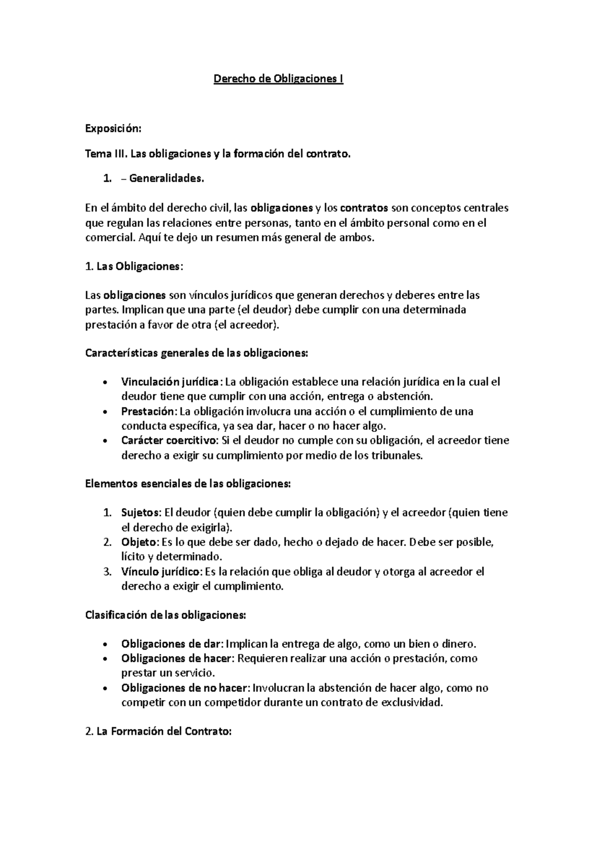 Derecho de Obligaciones I: Las Obligaciones y la Formación del Contrato ...