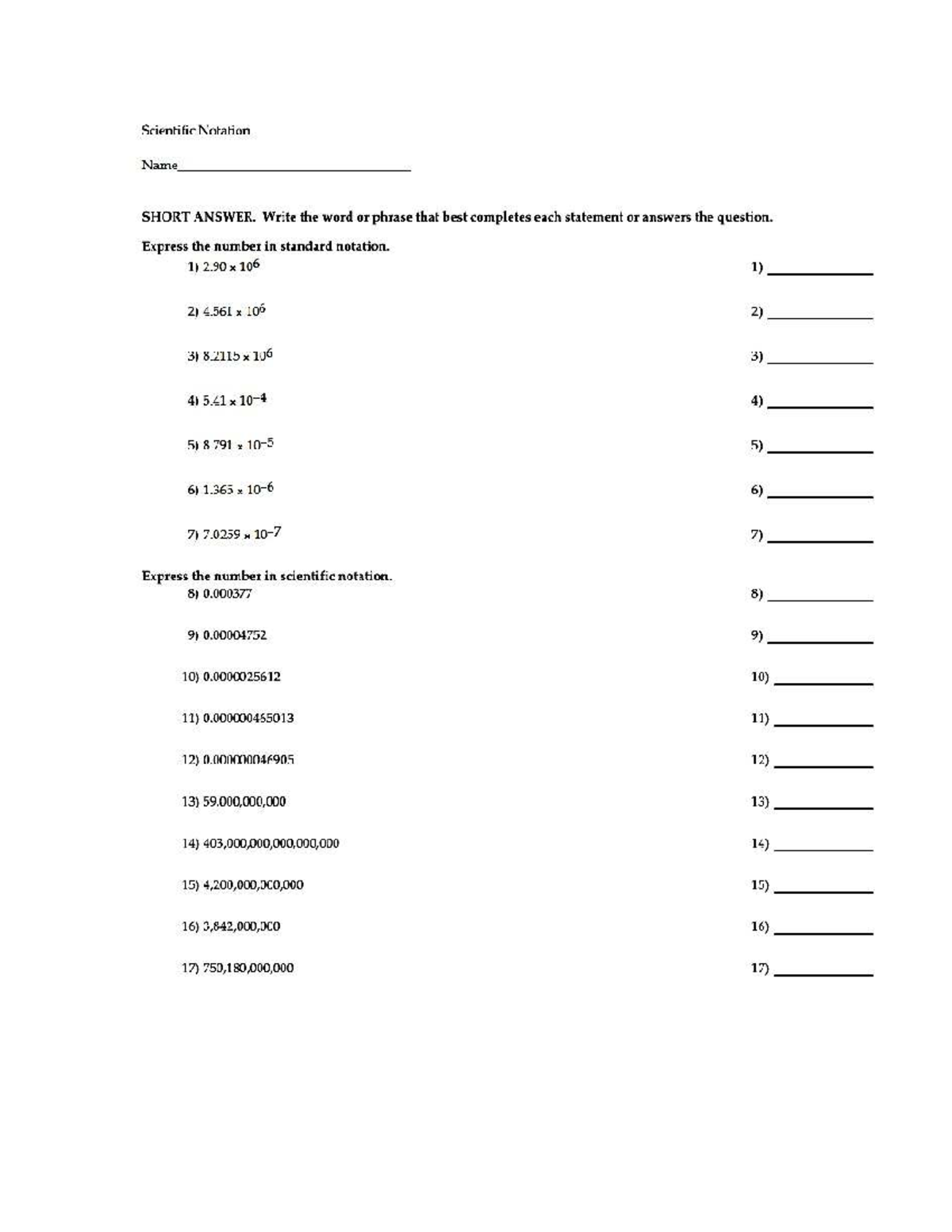 Scientific Notation Assignments (Short Answer) - Studocu