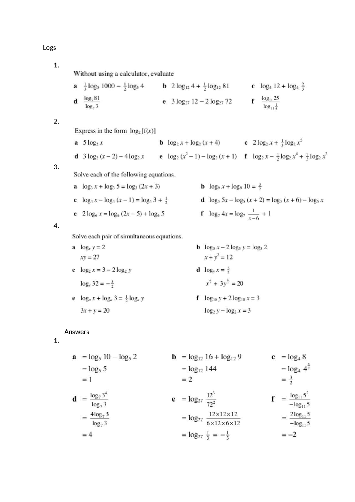 Logs3: Comprehensive Guide to Logarithmic Equations and Solutions - Studocu