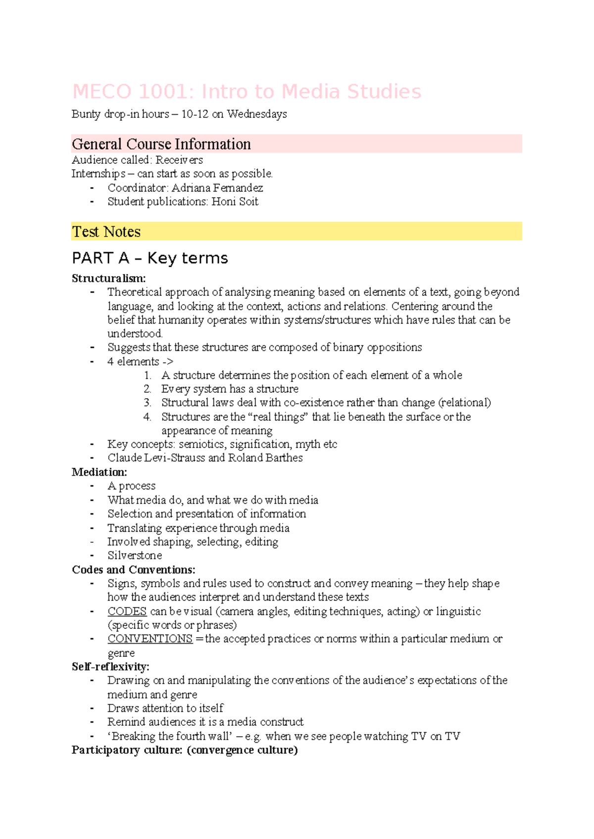 MECO1001: Intro to Media Studies - Comprehensive Notes & Key Concepts ...