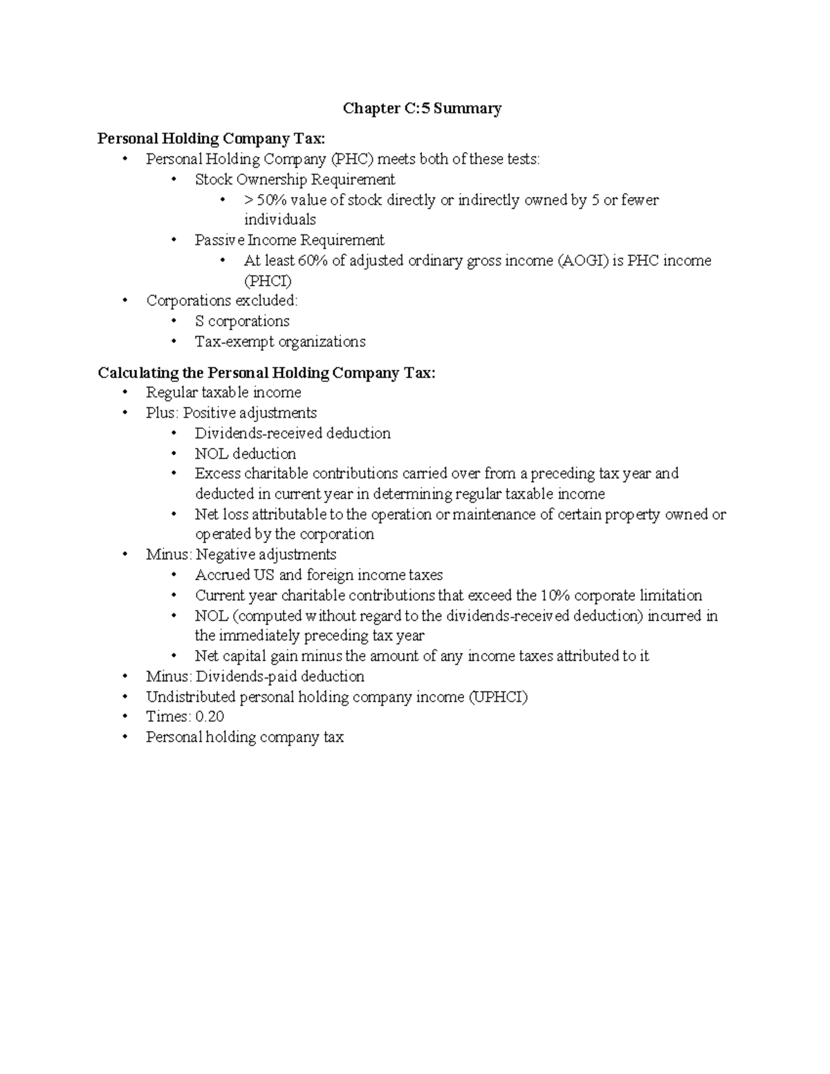 Corporate Taxes Overview: Accumulated Earnings & CAMT Summary - Studocu