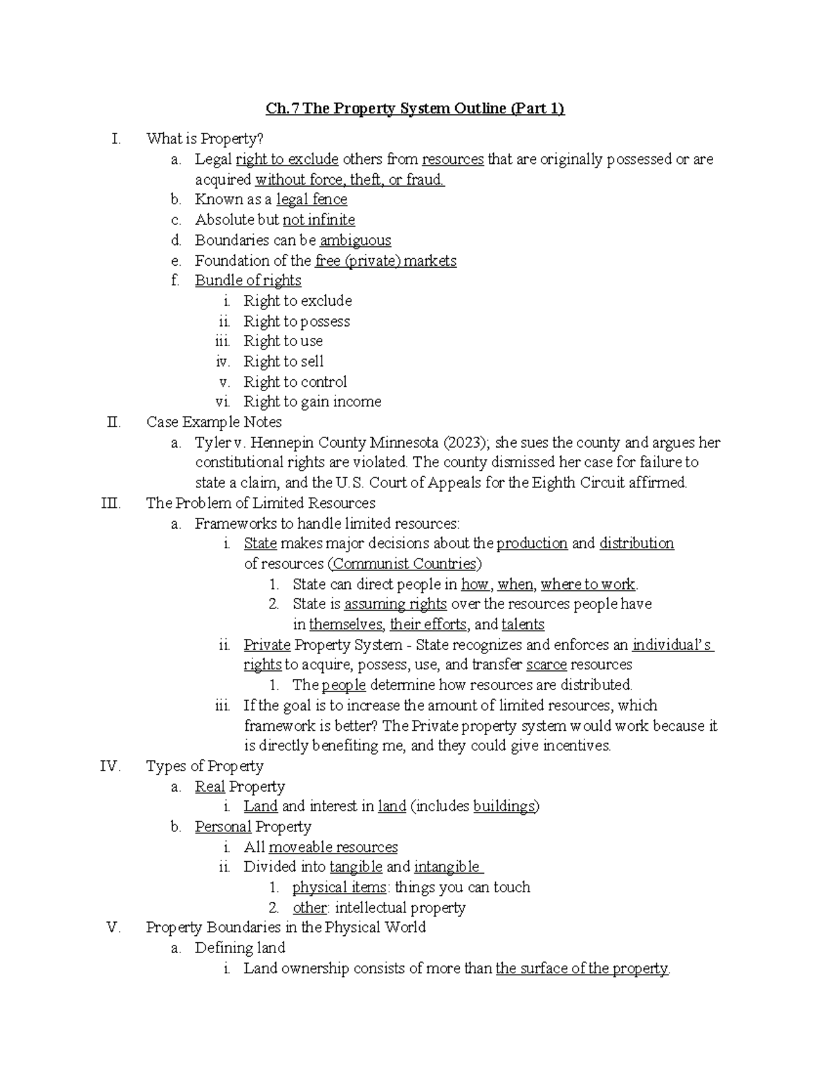 Ch. 7 Property System Outline: Rights, Types, and Ownership Explained ...