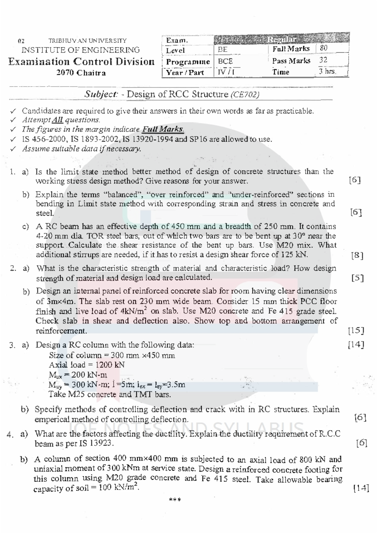 Design of RCC Structures - Exam Questions and Solutions (CE702) - Studocu