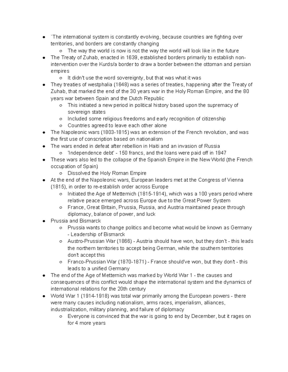 The Evolution of International Relations: Wars and Treaties (HIST 101 ...
