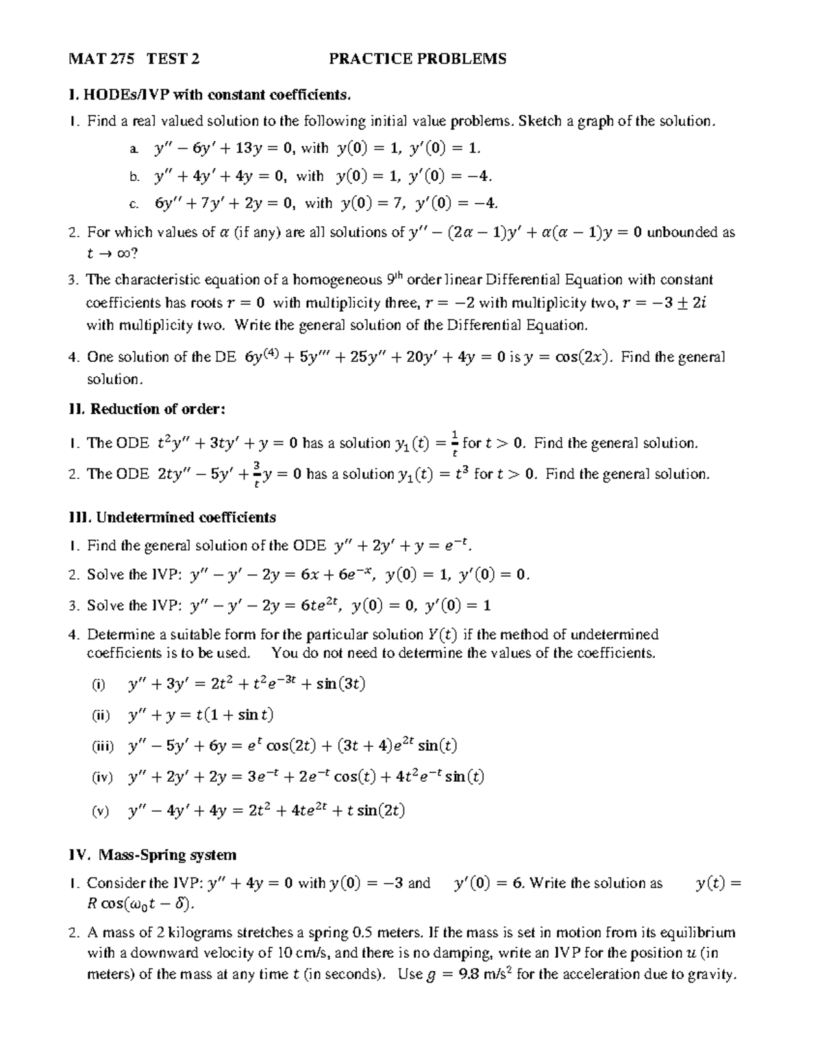 MAT 275 Test 2 Practice Problems and Solutions Guide - Studocu