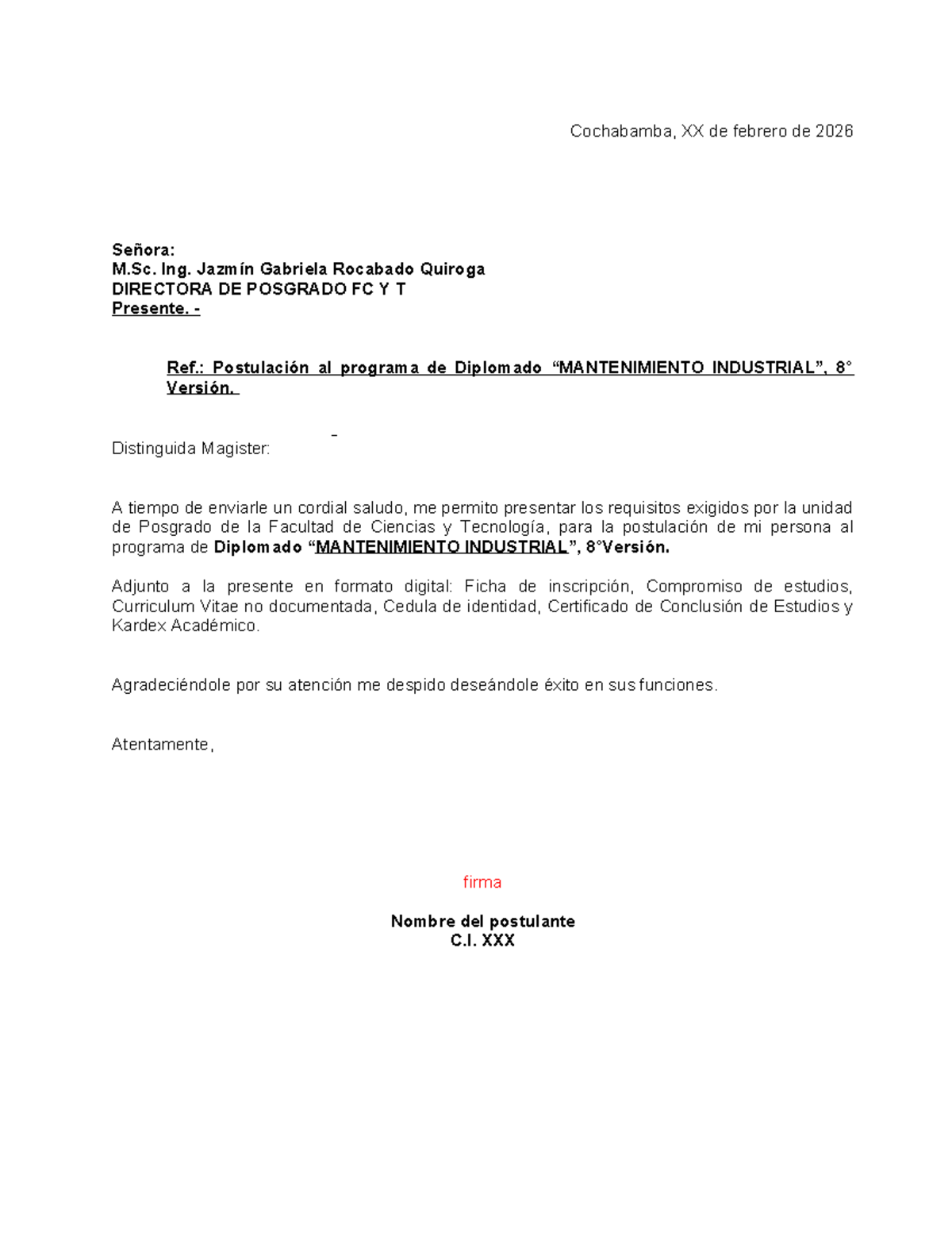 Modelo de Carta de Inscripción al Diplomado DMI - Studocu
