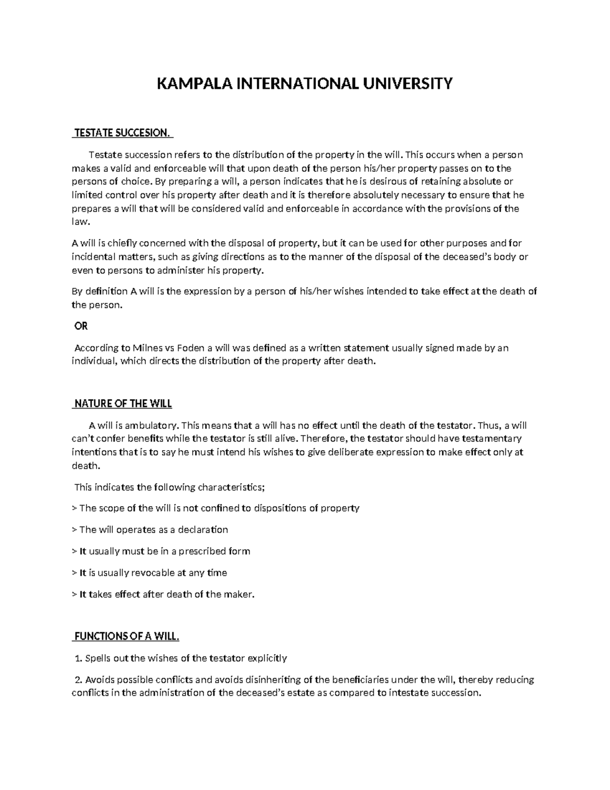 Family Law 2: Testate Succession and Valid Will Requirements - Studocu