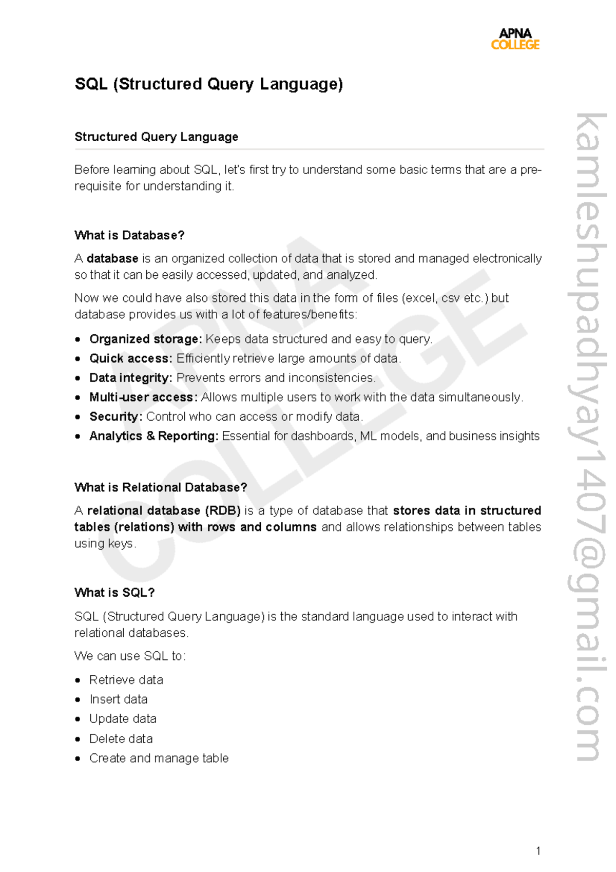 SQL (Structured Query Language) Notes: Understanding Databases and DML ...