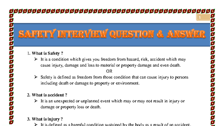 HSE Interview Questions and Answers: Safety Fundamentals - Studocu
