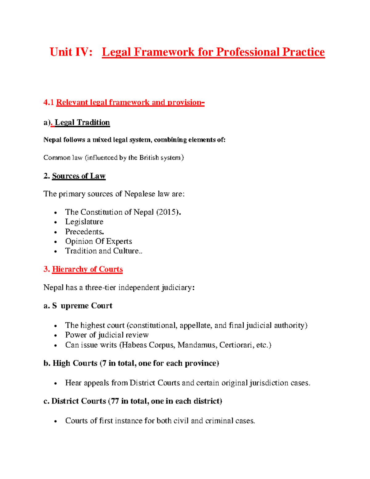 Unit IV: Legal Framework for Professional Practice (PU2019) - Studocu