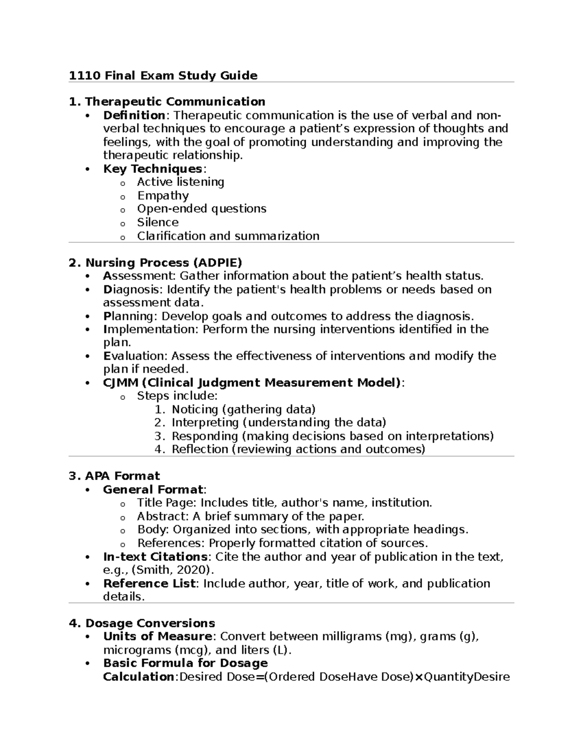 1110 Final Exam Study Guide: Key Concepts in Nursing Practice - Studocu
