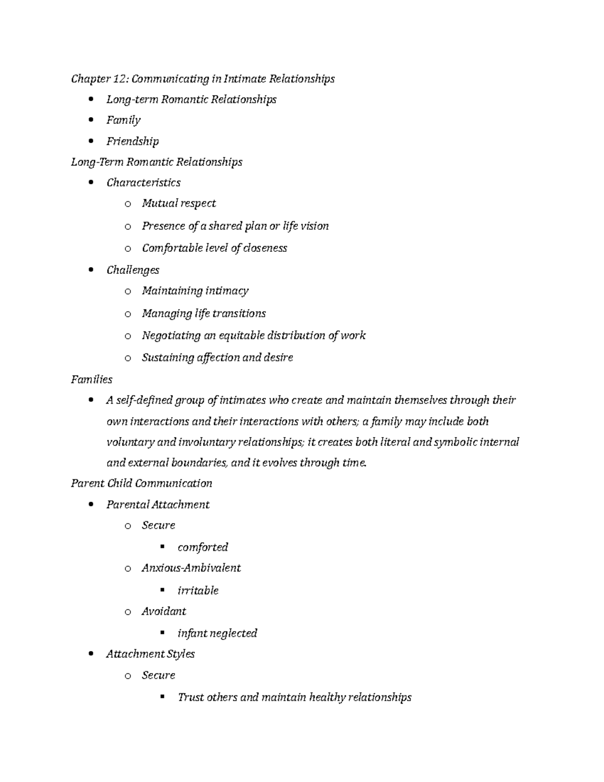 Chapter 12 Notes: Intimate Relationships & Family Dynamics - Studocu
