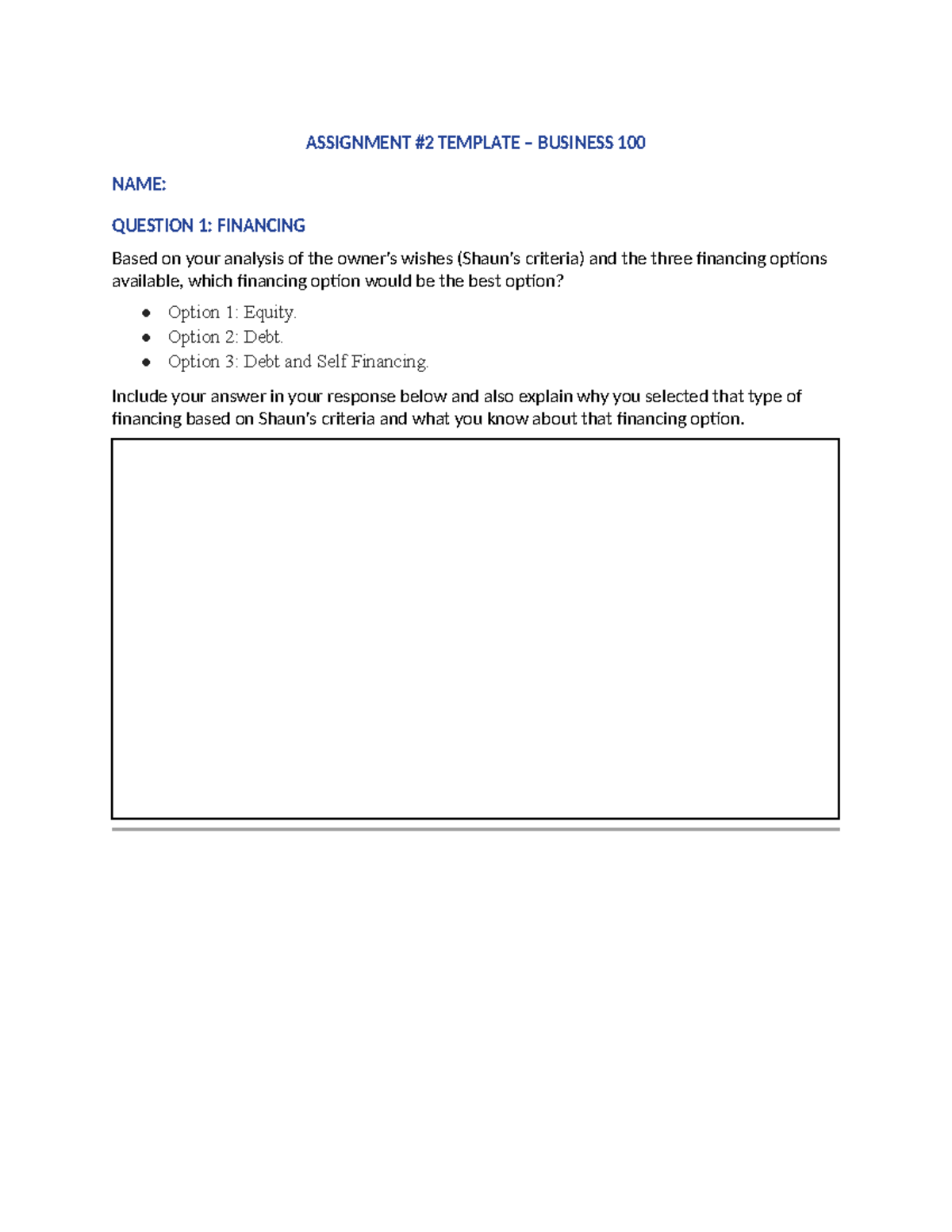 Assignment 2 Template - ASSIGNMENT #2 TEMPLATE – BUSINESS 100 NAME ...