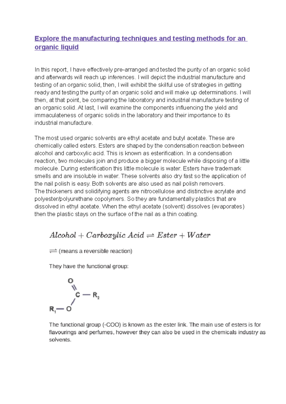 Unit 4 Lab Techniques: Organic Liquid Purity Testing & Manufacture ...