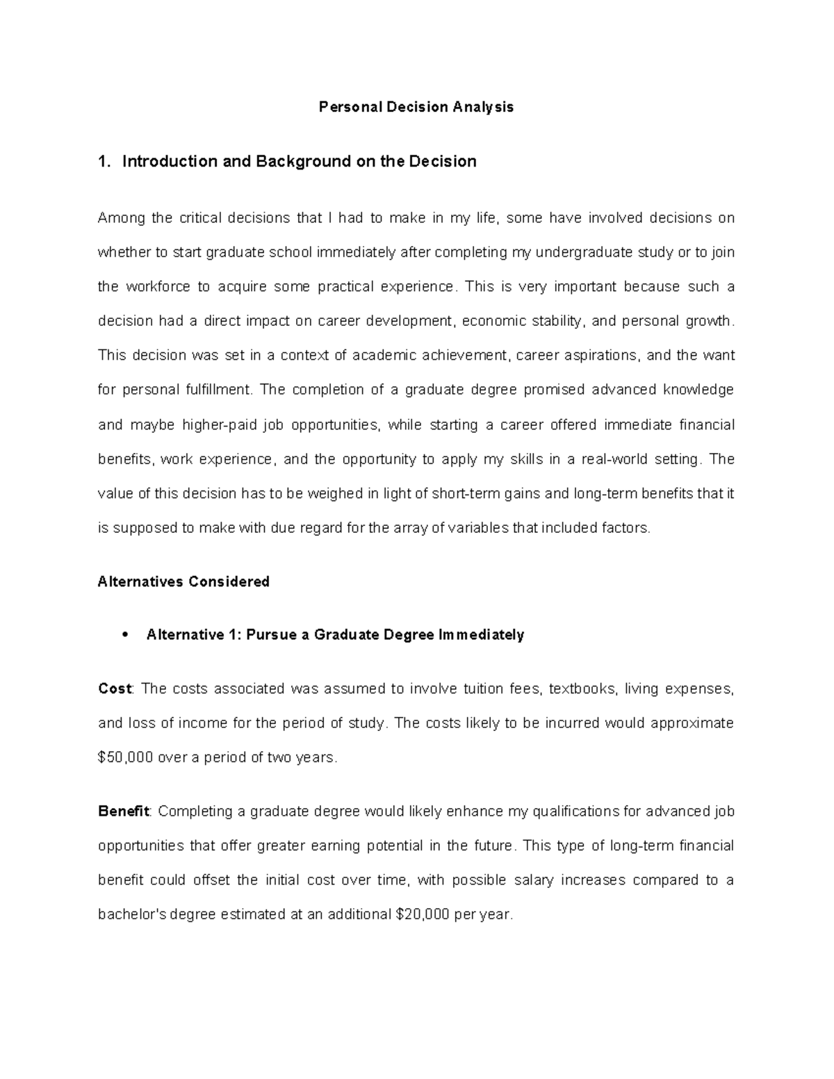 Personal Decision Analysis - Introduction and Background on the ...