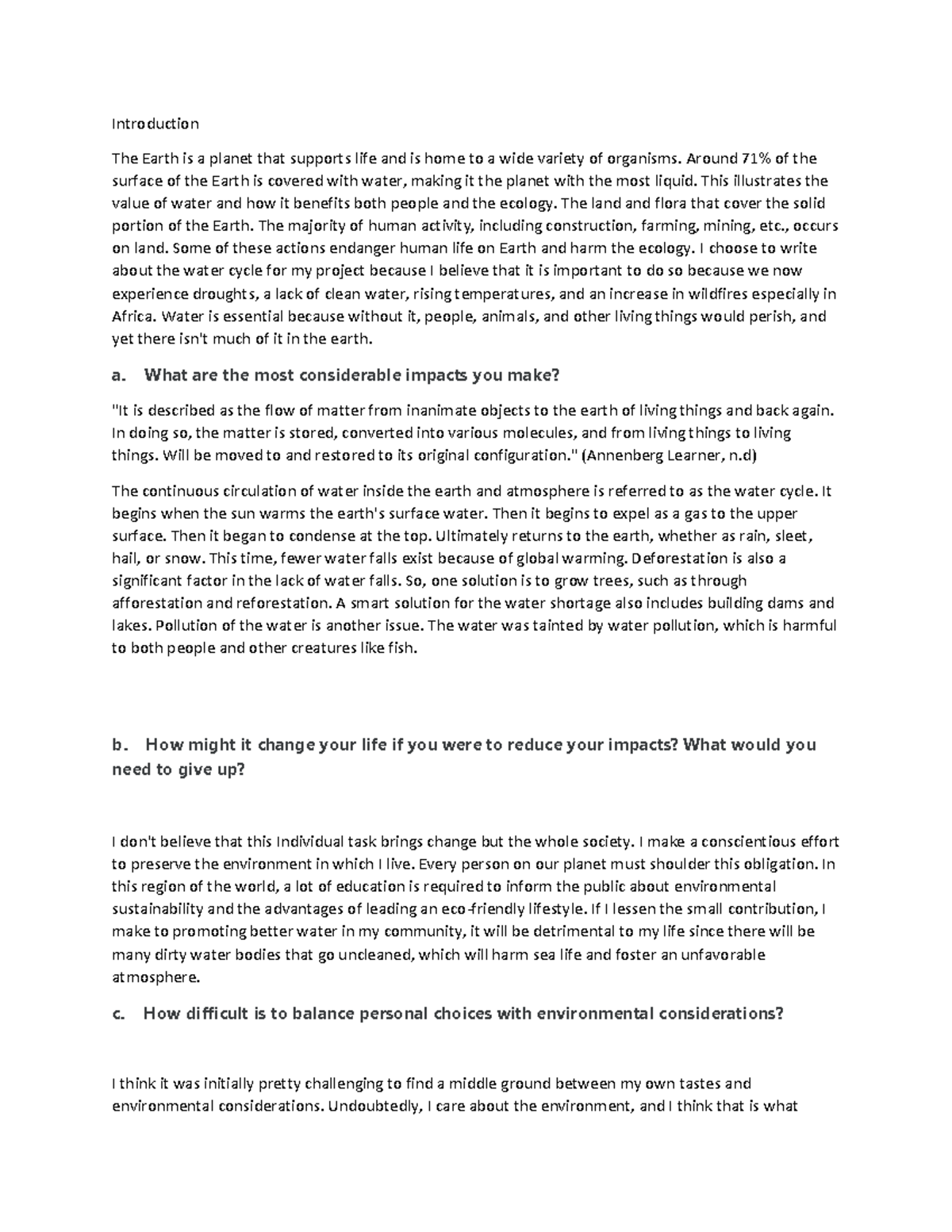 ENVS Written Assignment 4: Understanding the Water Cycle and Its Impact ...