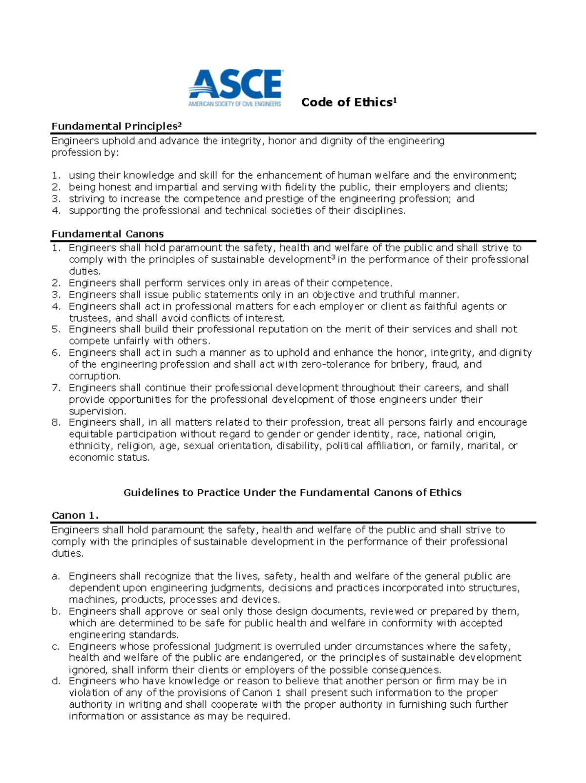 Asce code ethics july 2017 - Code of Ethics 1 Fundamental Principles 2 ...