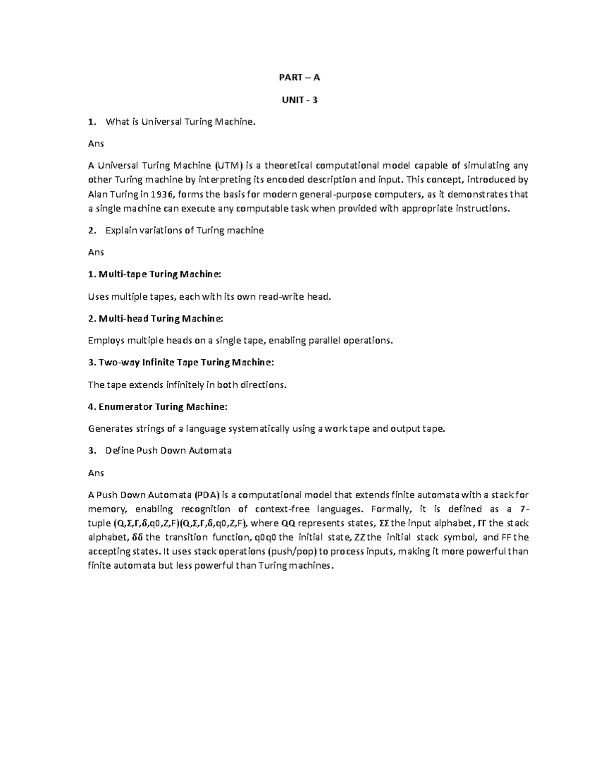 ATCD 101 Final Exam Study Notes: Turing Machines & Compilers - Studocu