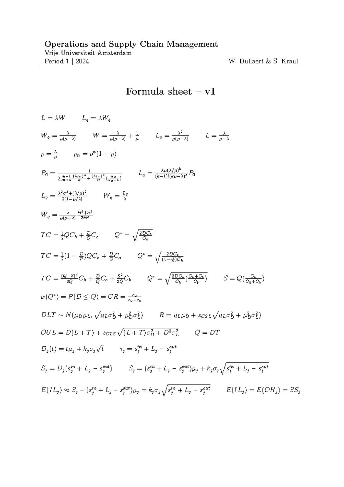 OSCM Case Study Formula Sheet: Key Concepts and Equations - Studeersnel