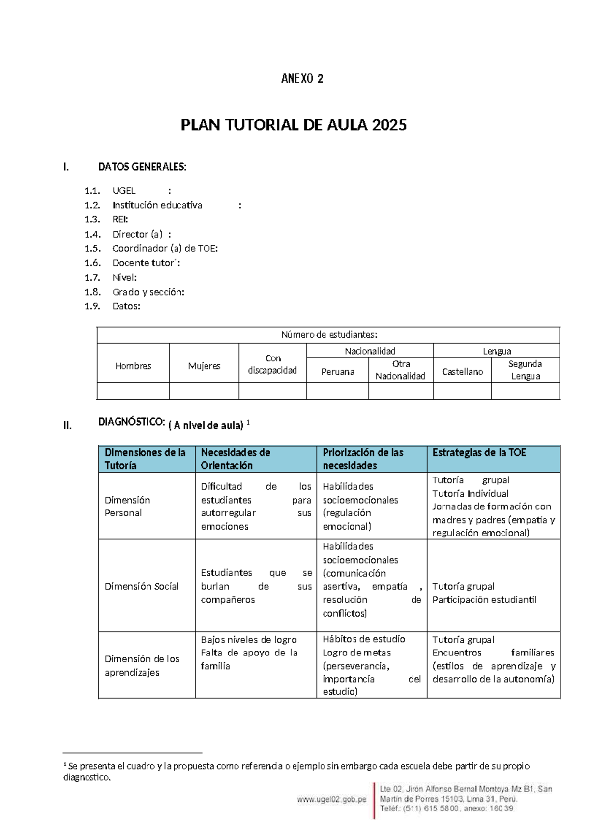 Anexo 2: Plan Tutorial de Aula 2025 - Estrategias y Actividades - Studocu