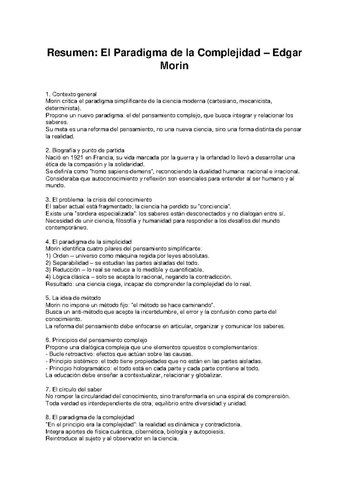 Resumen del Paradigma de la Complejidad – Edgar Morin - Studocu