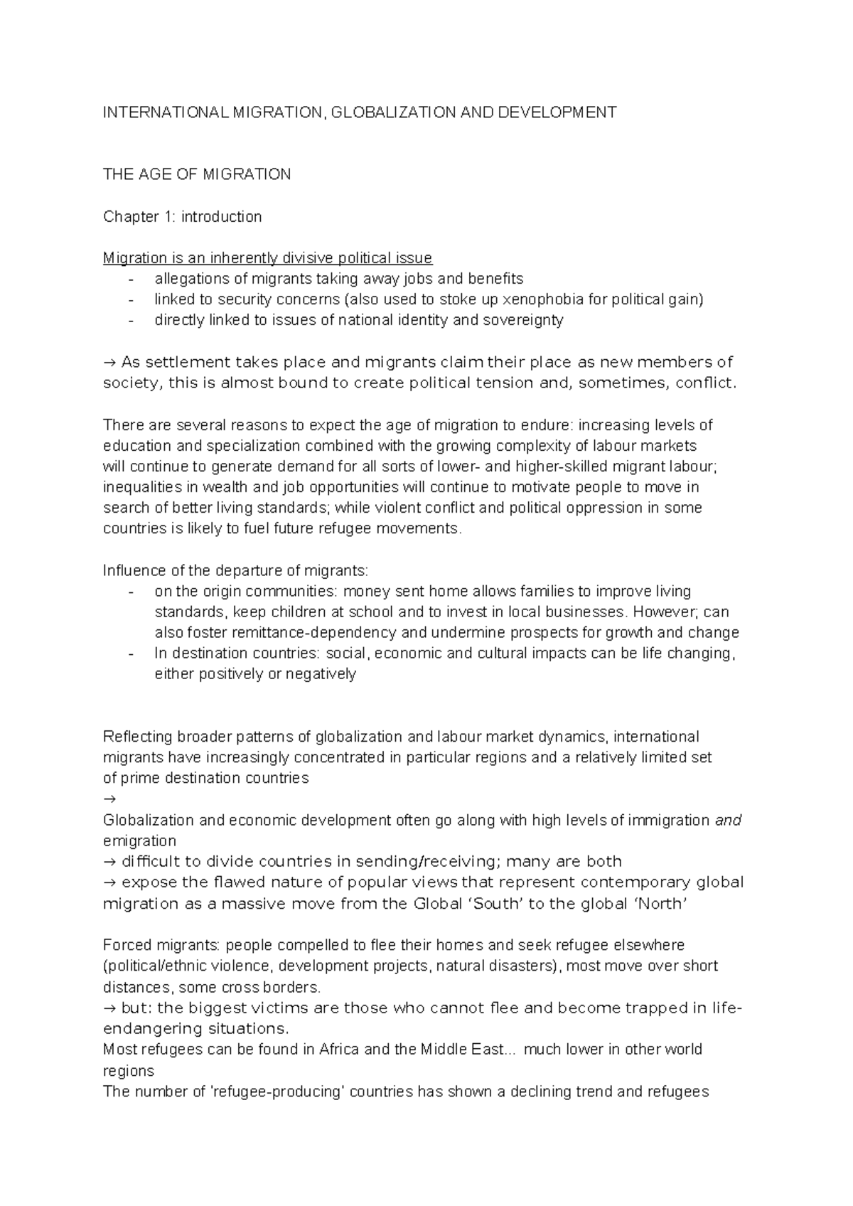 The Age of Migration: Insights from Chapters 1 & 2 (Course Code ...
