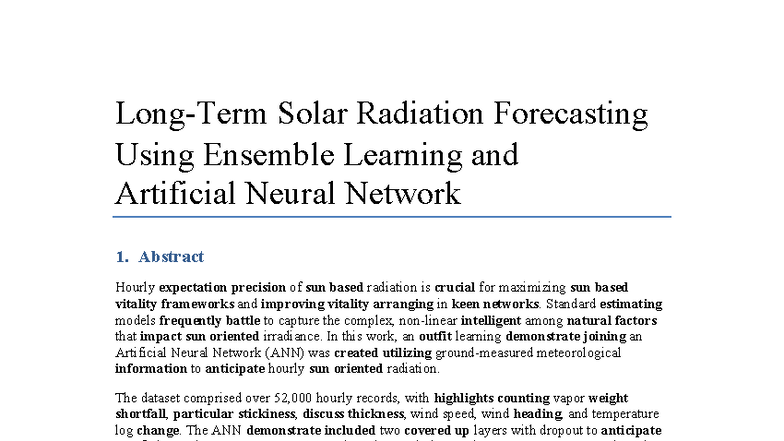 Solar Radiation Forecasting with ANN & Ensemble Learning Techniques ...