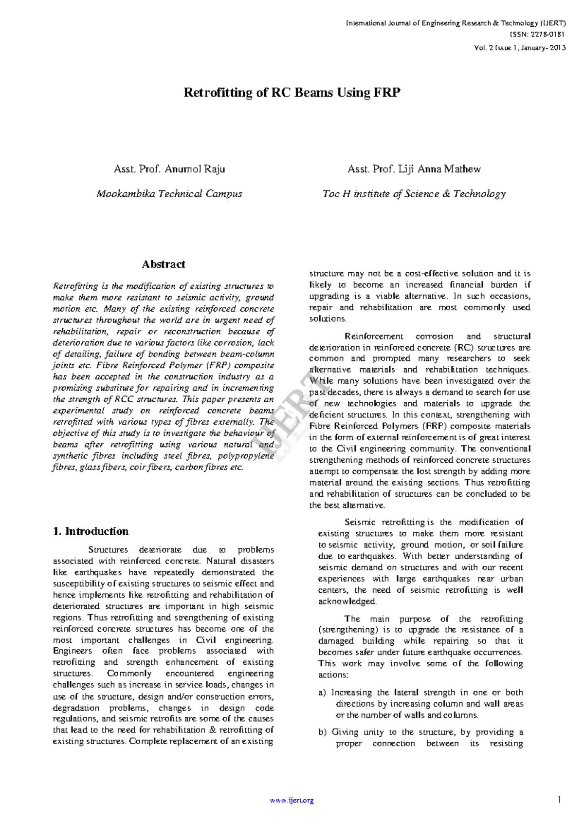 Experimental Study of Retrofitting RC Beams with FRP Ijertv 2IS1116 ...