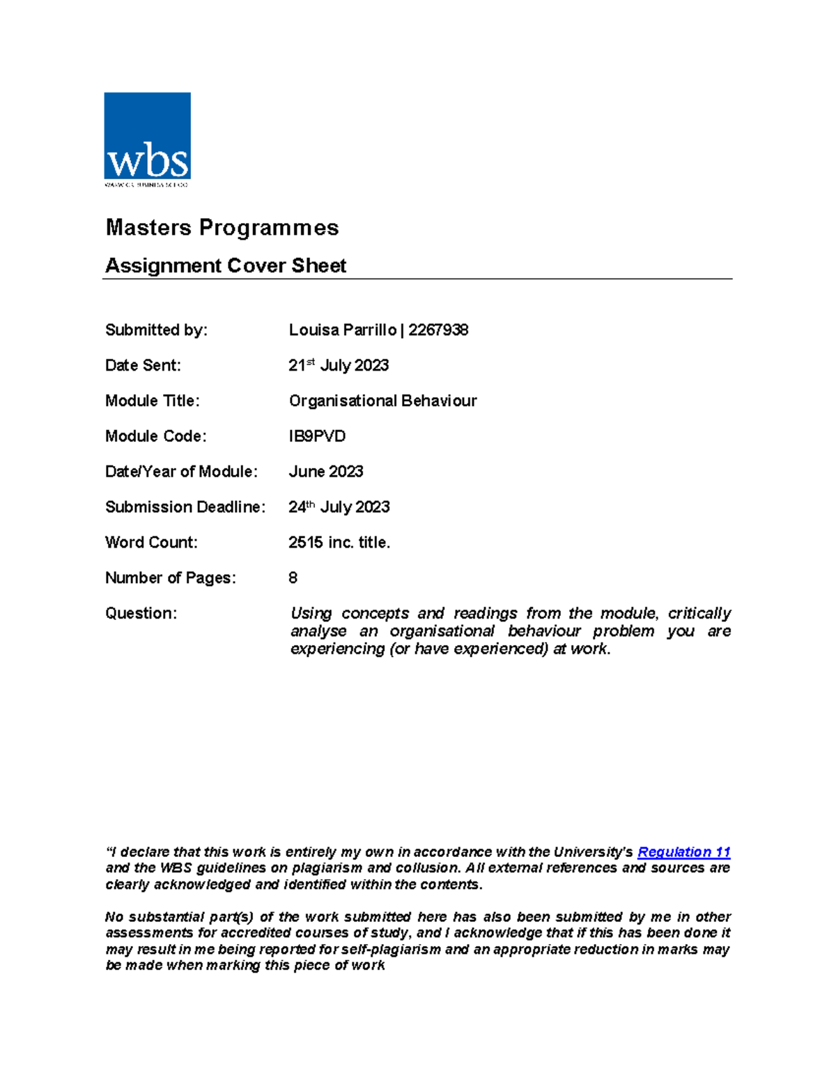 Final Assessment: Org Behaviour Challenges at TAT IB9PVD June 2023 - Document Preview