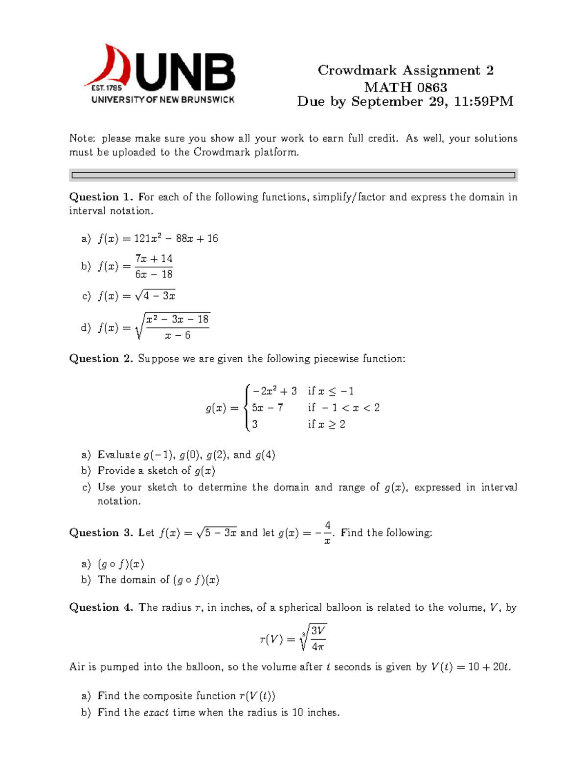 MATH 0863 - Crowdmark Assignment 2 Instructions & Questions - Studocu