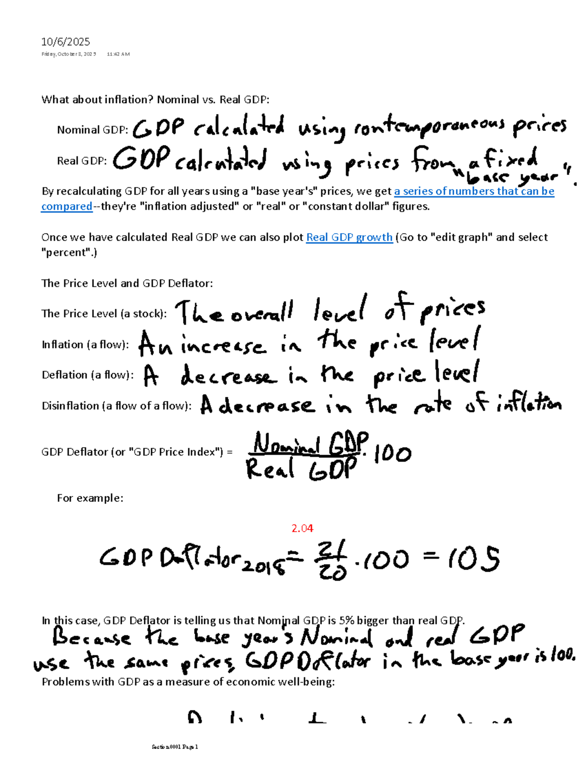 Lecture Notes on Nominal vs. Real GDP and Inflation - Studocu