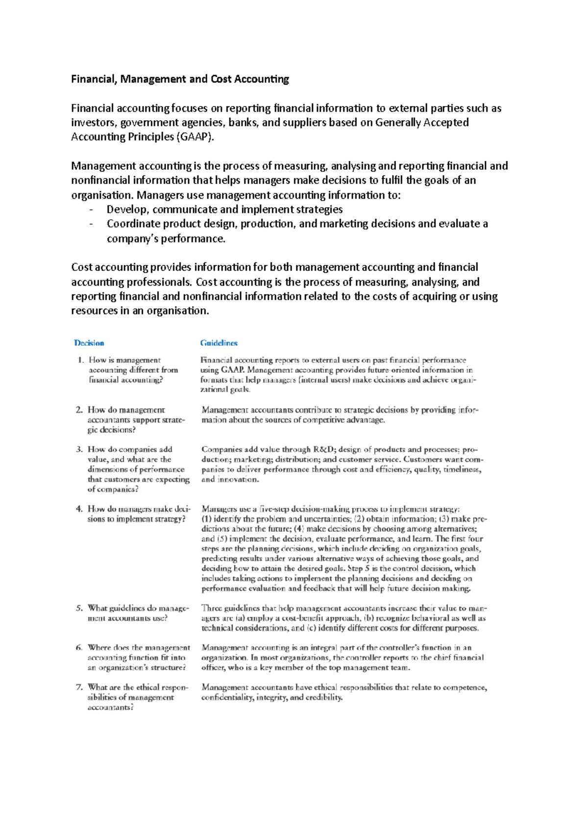 Final Exam Notes - Financial Management & Cost Accounting (Ch. 1-3 ...