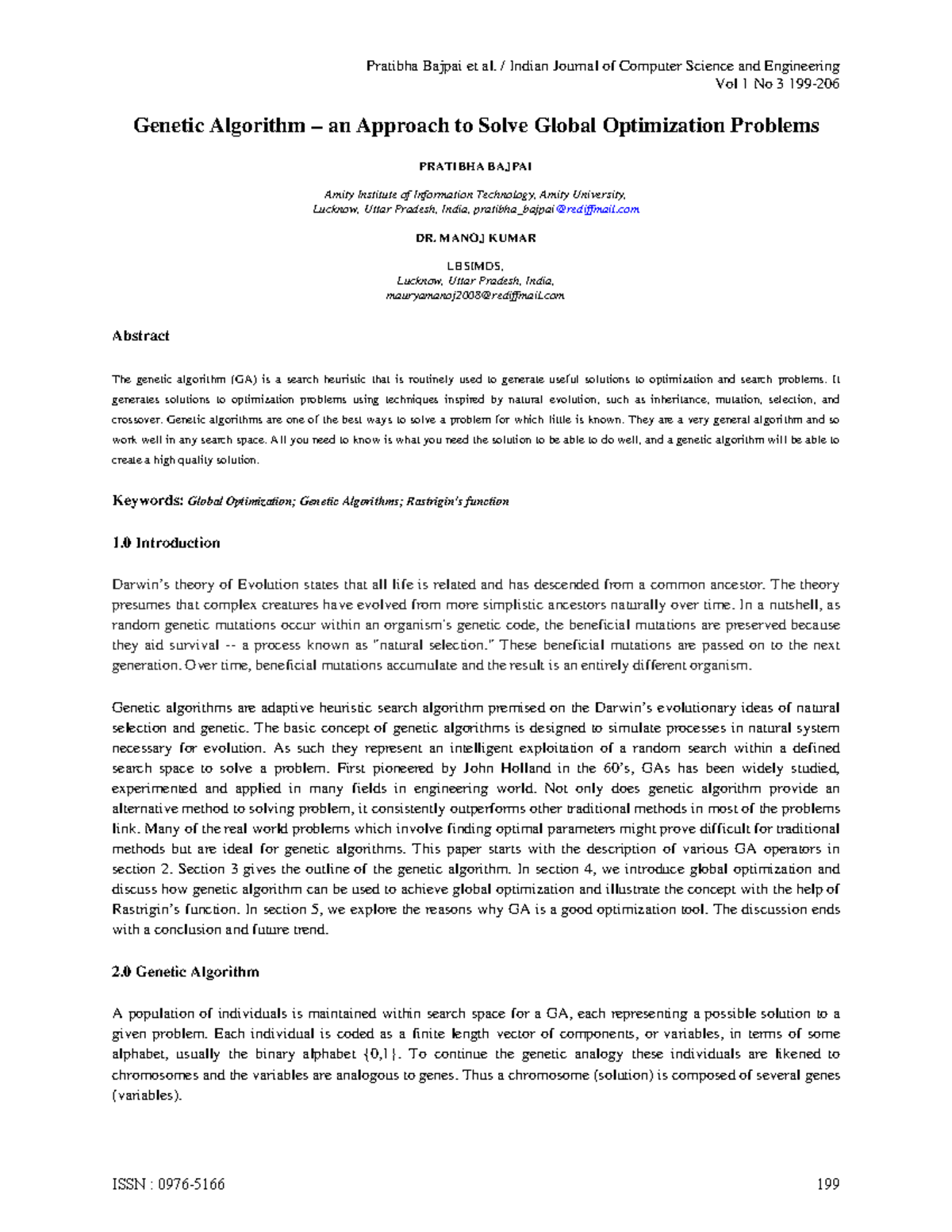 Genetic Algorithm (GA) for Global Optimization Problems: A Study - Studocu