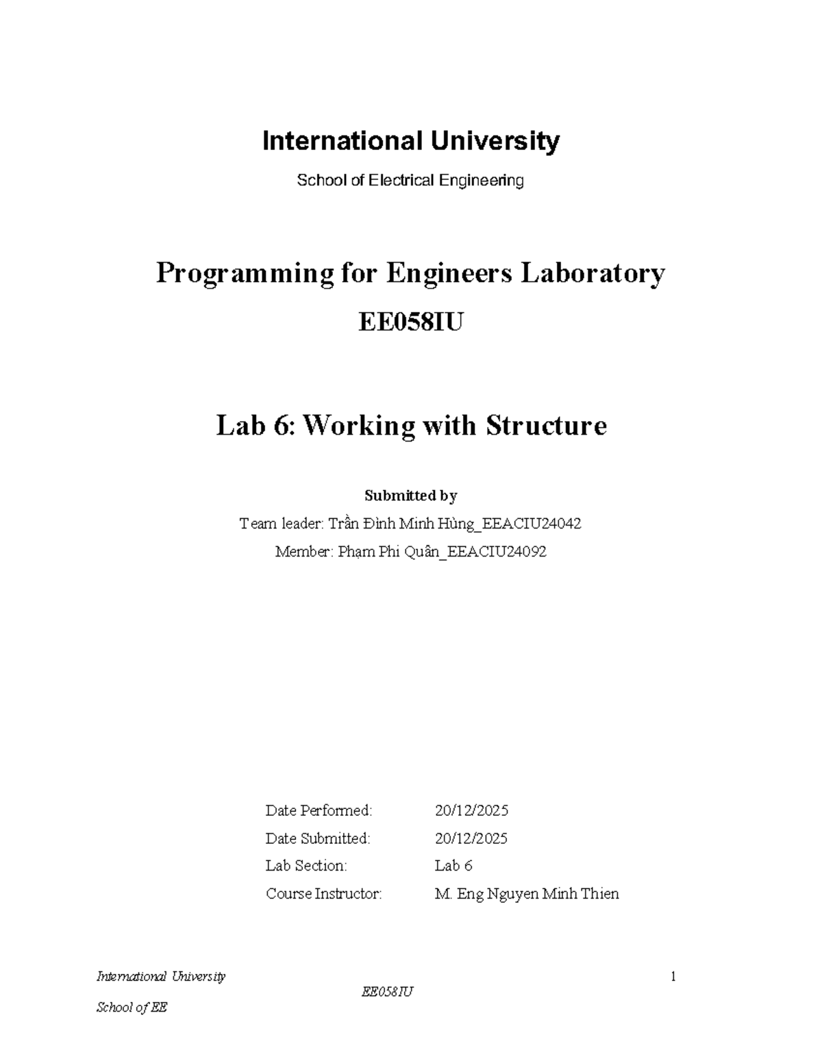 EE058IU Lab 6 Report: Working with Structures in Programming - Studocu