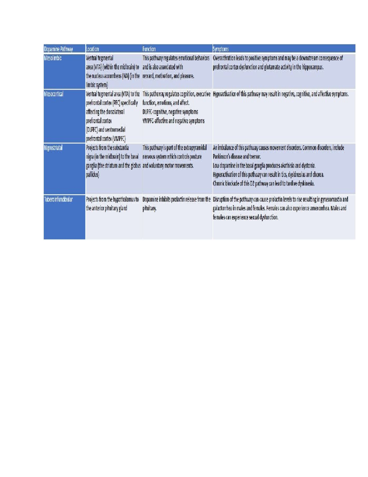 Dopamine Pathway - Assignment Overview and Functions - Studocu