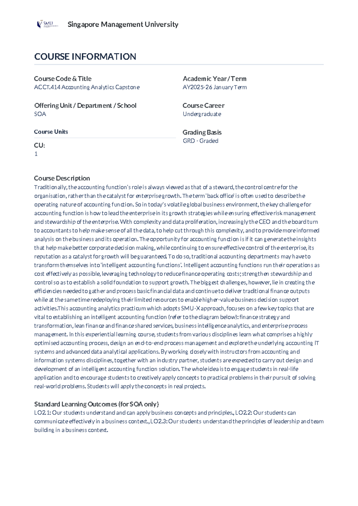 ACCT.414 Accounting Analytics Capstone Course Outline and Details - Studocu