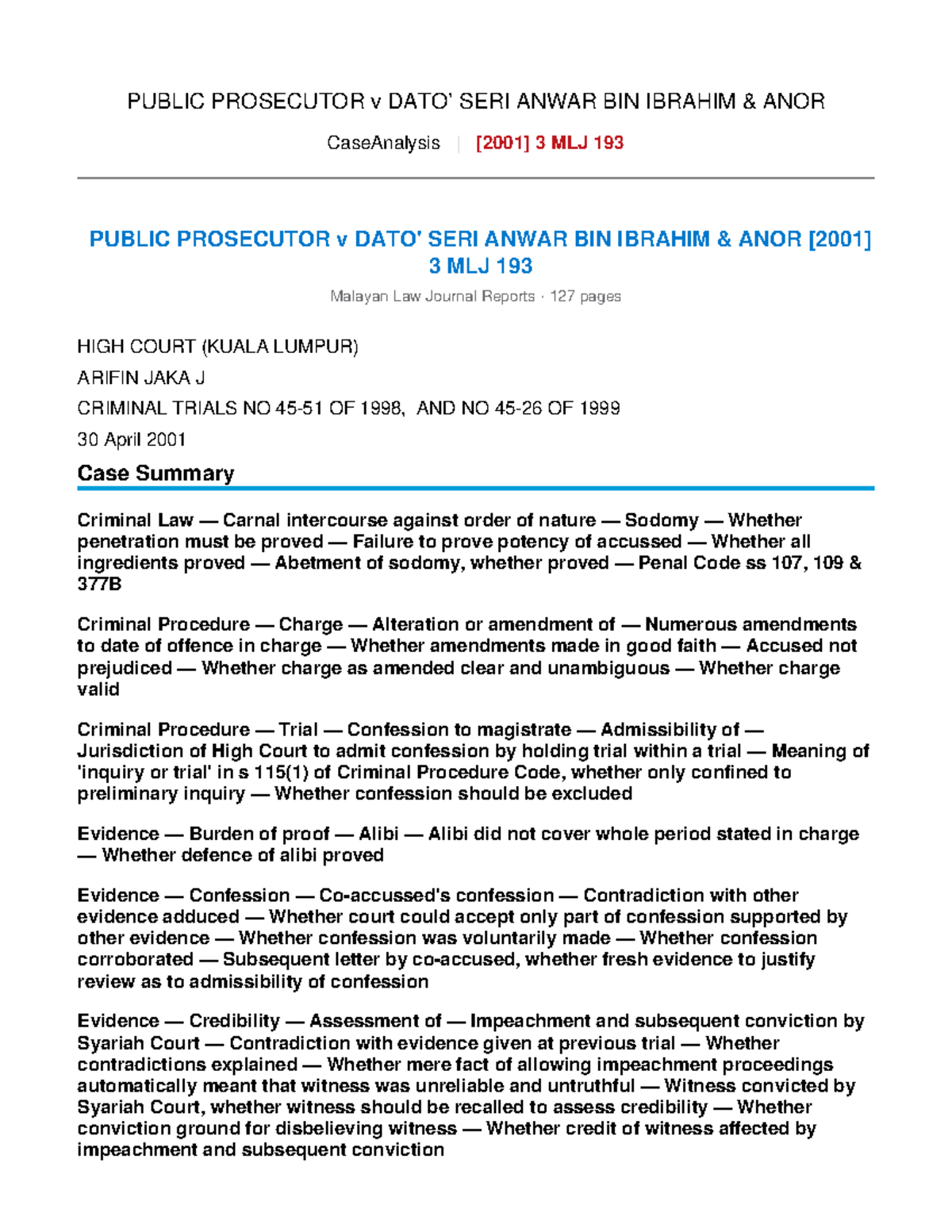 Case Study Public Prosecutor V Dato Seri Anwar Bin Ibrahim Anor