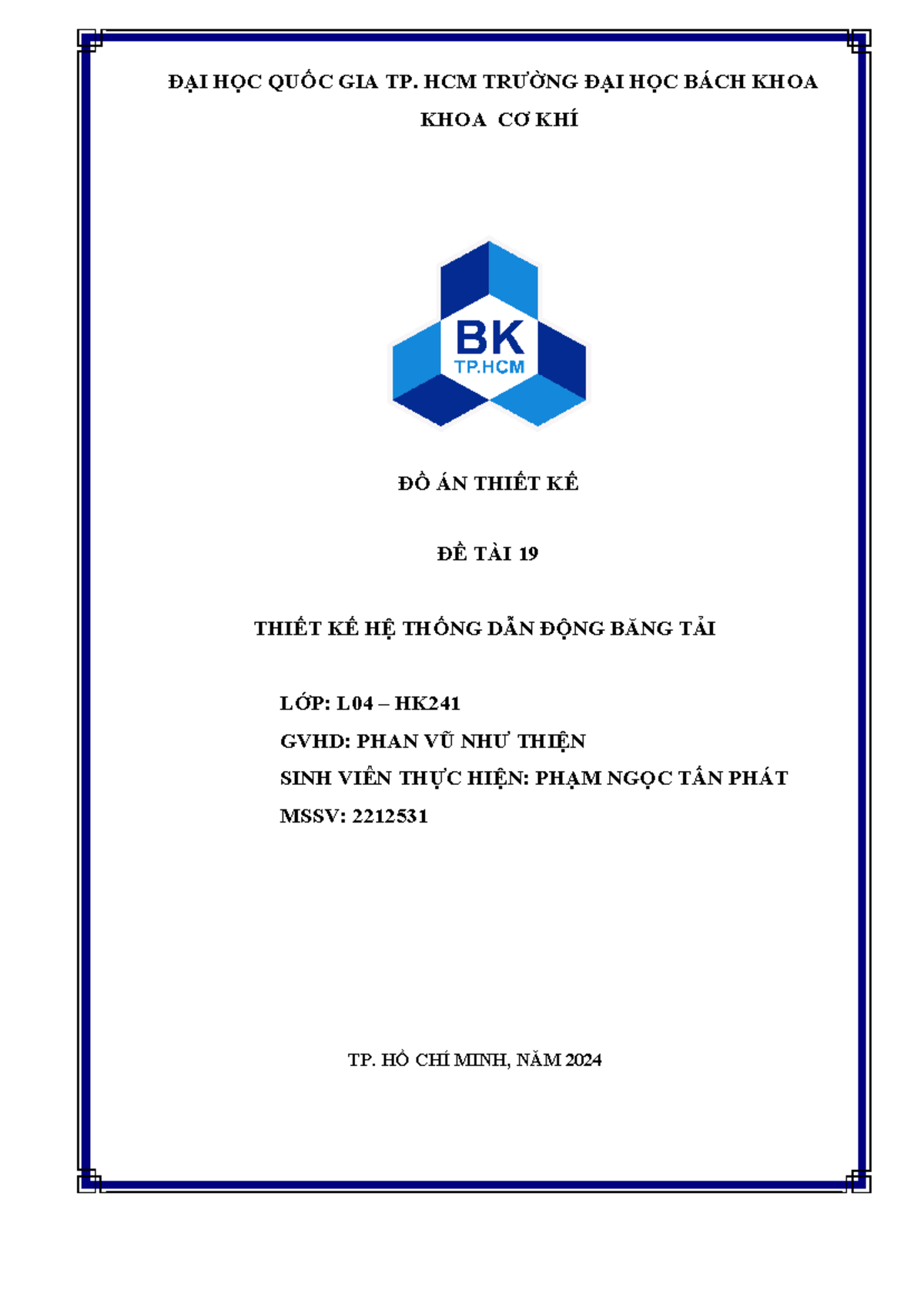 ĐỒ ÁN THIẾT KẾ HỆ THỐNG DẪN ĐỘNG BĂNG TẢI - MSSV 2212531 - Document Preview