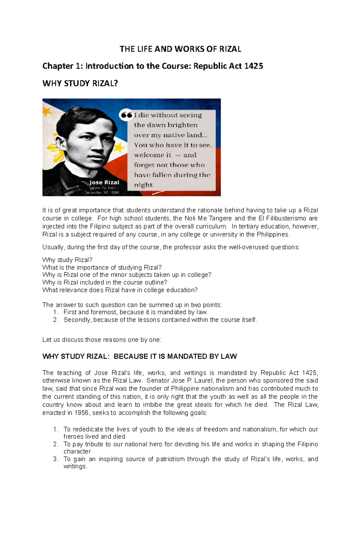 GEC 9 Module 1 - Lecture Notes on Rizal's Life and Importance - Studocu