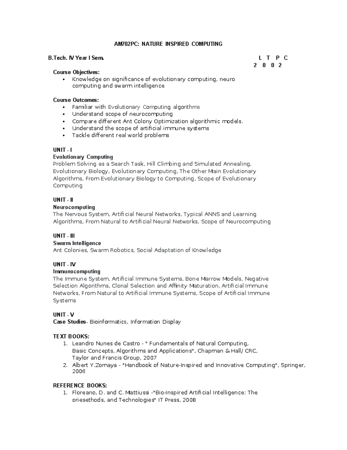 AM702PC: Complete Notes on Nature Inspired Computing for B.Tech IV Year ...