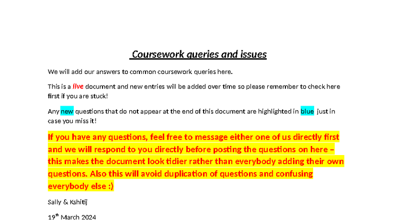 Coursework Queries and Answers - March 2024 - Studocu