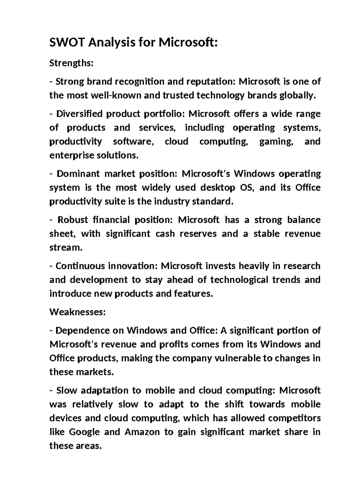 SWOT & PESTEL Analysis of Microsoft – Insights & Strategies - Studocu