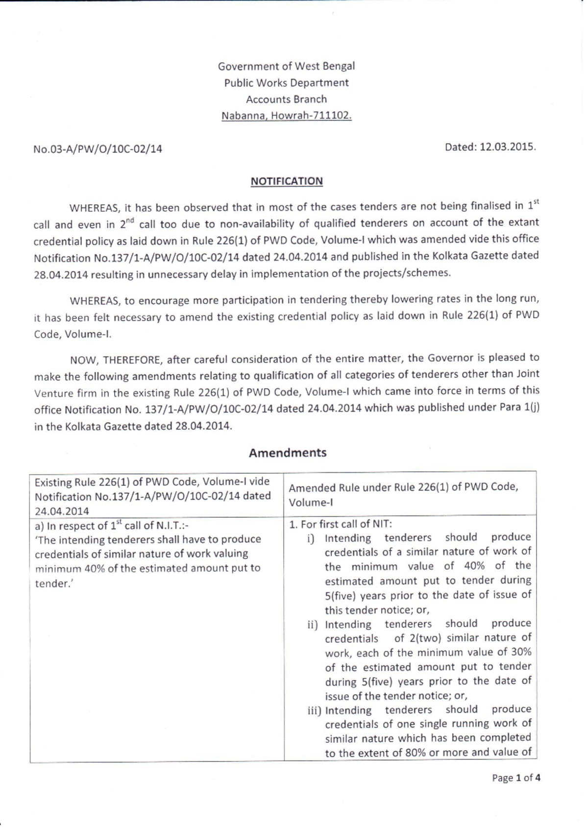 03-A-PW - Pwd order for 2nd call of tender - Government of West Bengal ...