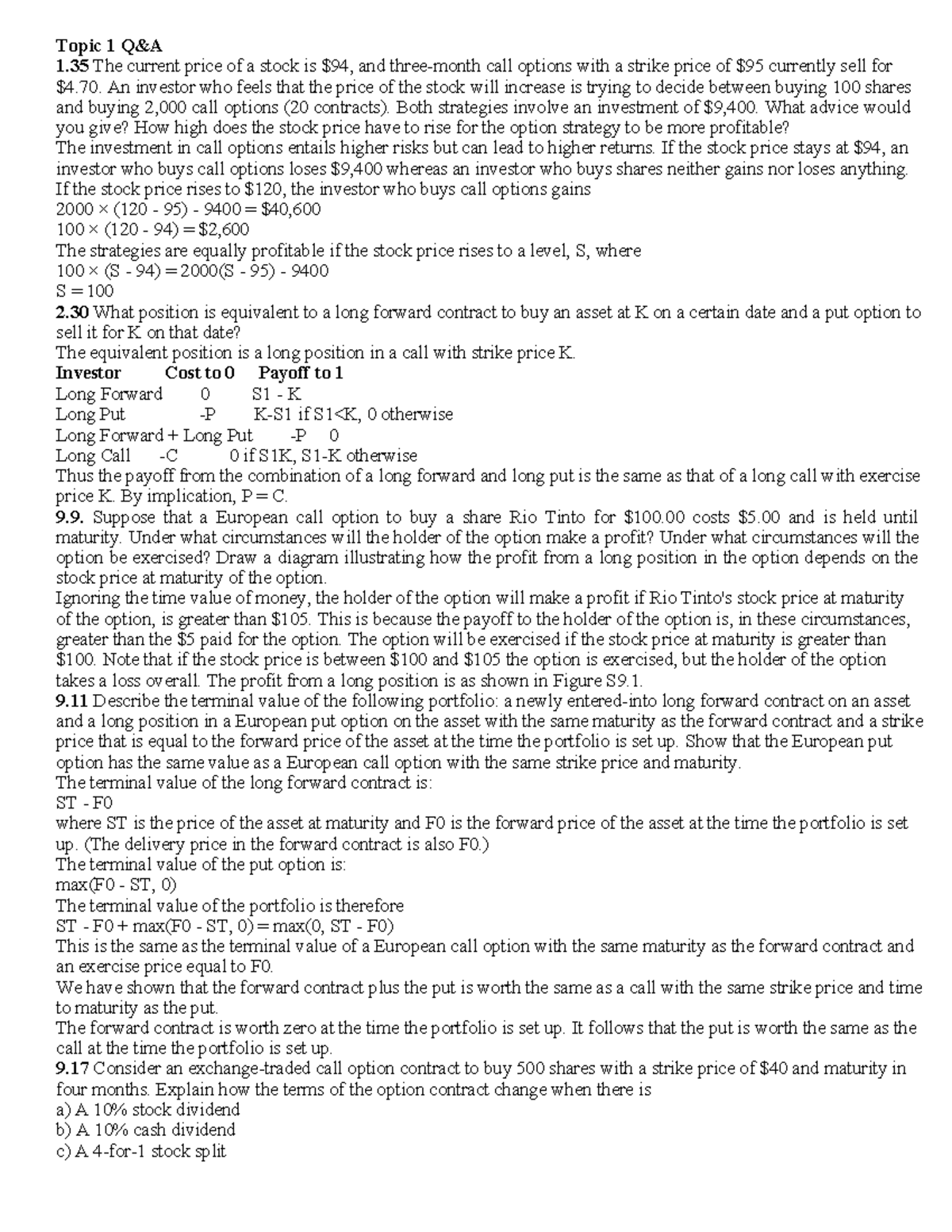 Bus 333 Final Exam Cheatsheet: Options, Futures, and Hedging Strategies ...