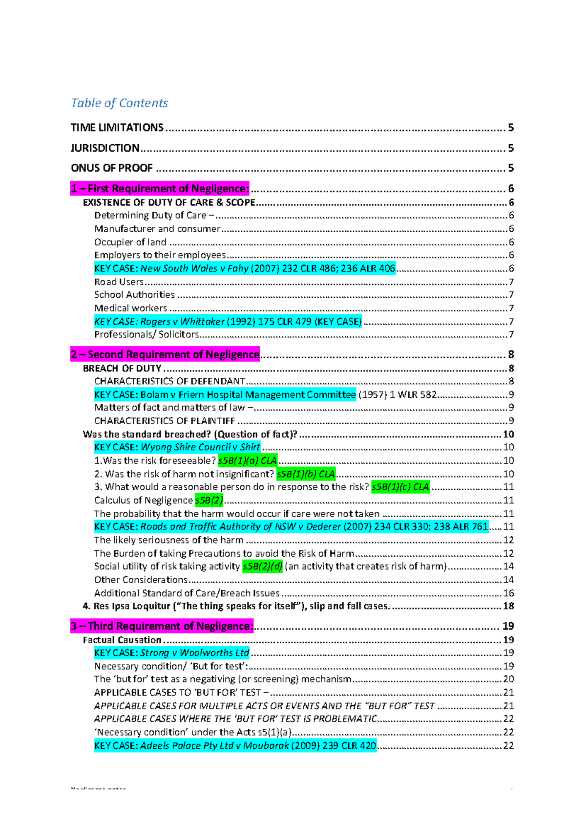 Torts-1: Comprehensive Negligence Notes and Key Cases - Studocu