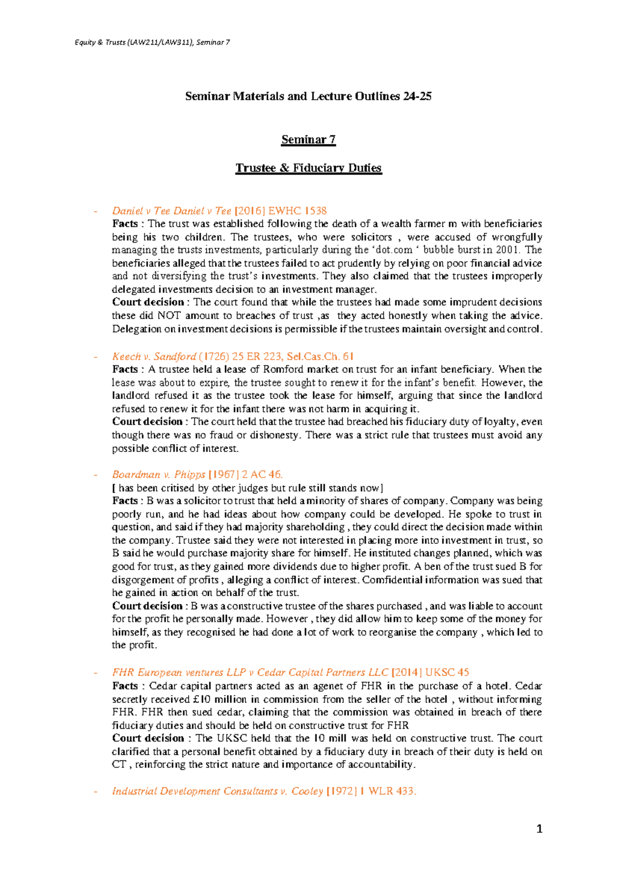 Equity Trusts Seminar 7: Trustee Fiduciary Duties and Case Law Analysis ...